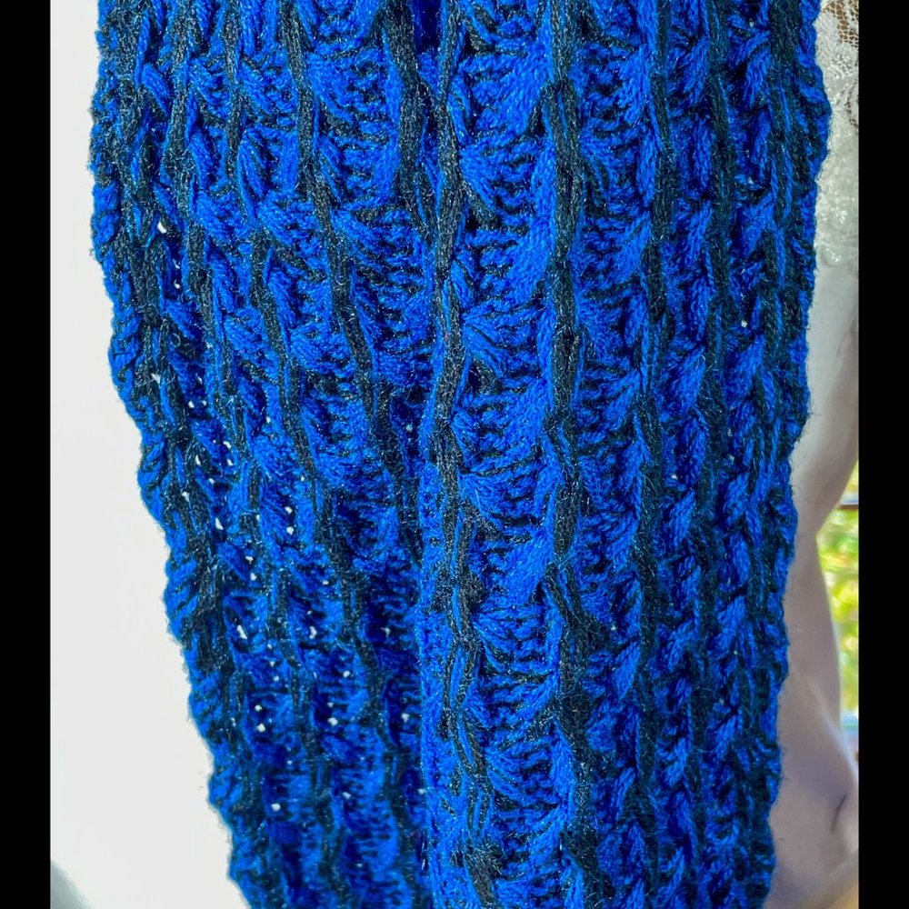▪️VTG▪️STREET CLOSED▪️1980's 1990's Retro Blue & Black Unisex Chunky Knit Scarf - Picture 3 of 4